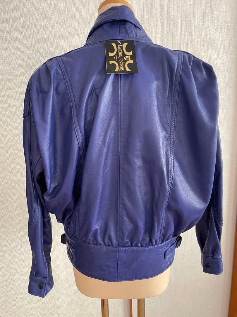 80s LEATHER FASHION 羊革ブルーレザージャケット ヴィンテージ