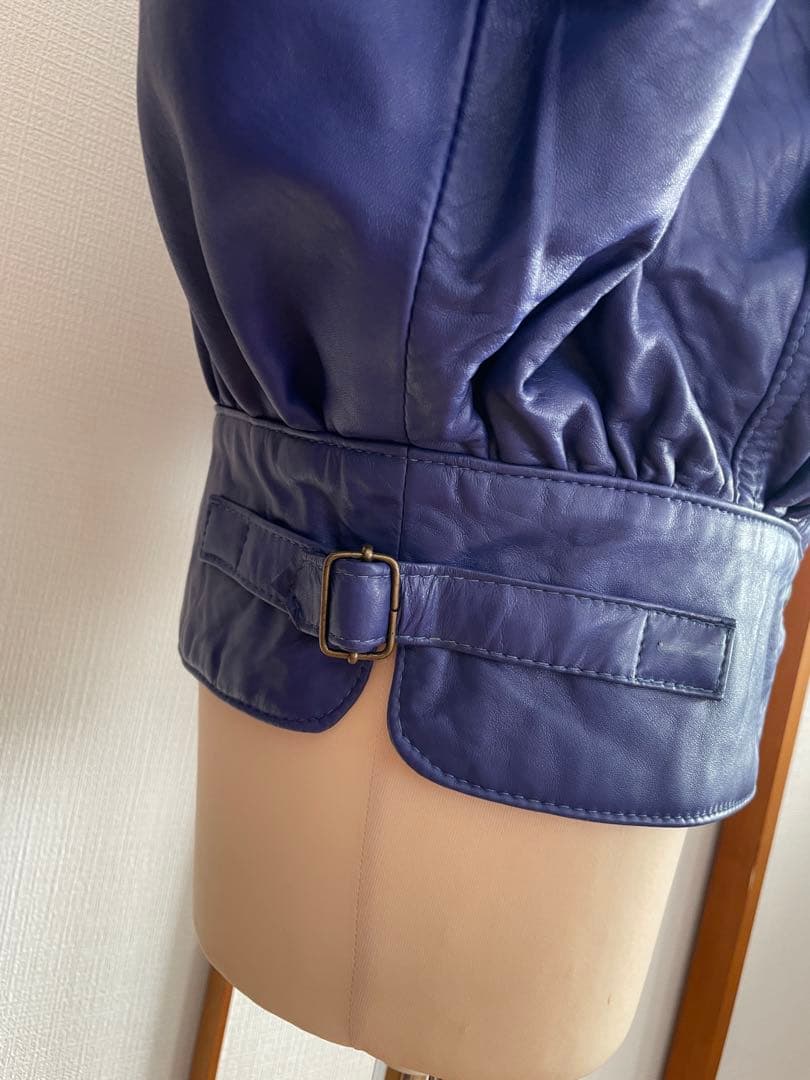 80s LEATHER FASHION 羊革ブルーレザージャケット ヴィンテージ
