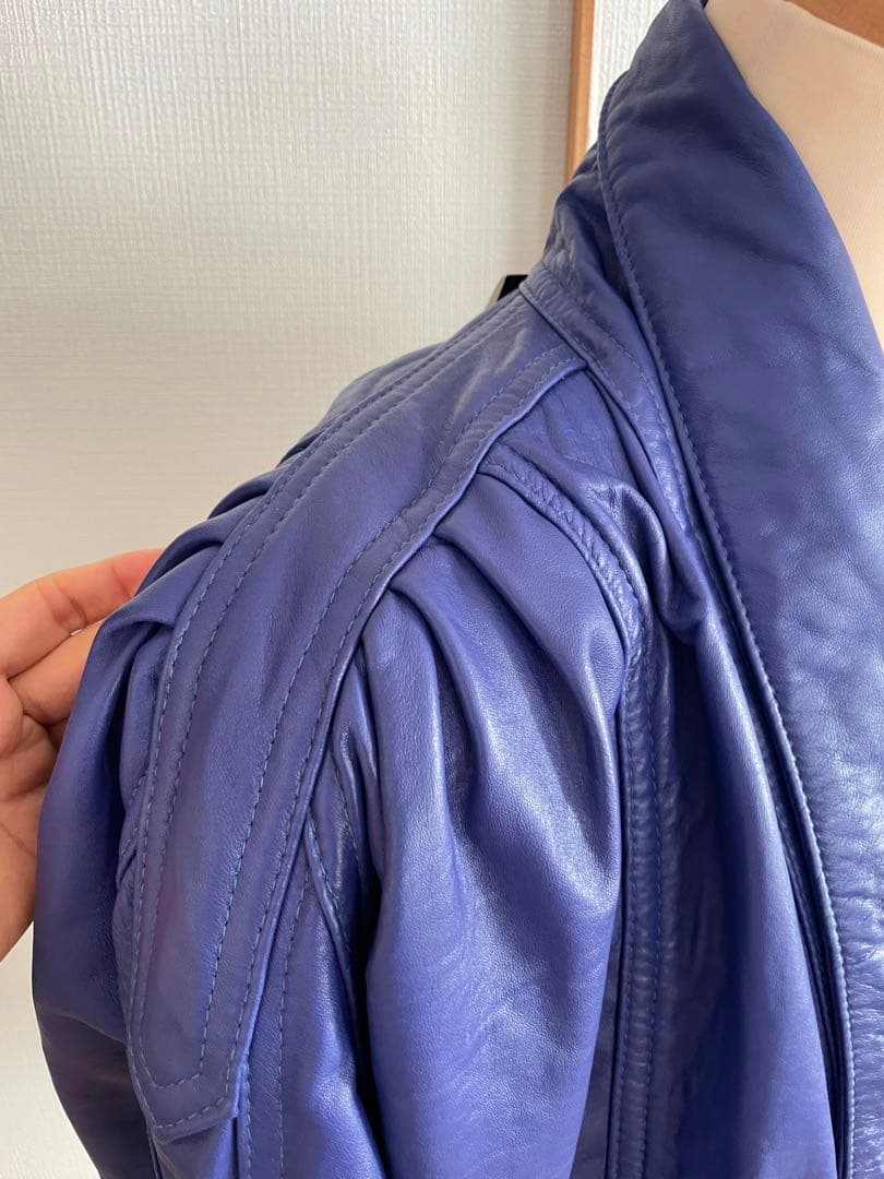 80s LEATHER FASHION 羊革ブルーレザージャケット ヴィンテージ