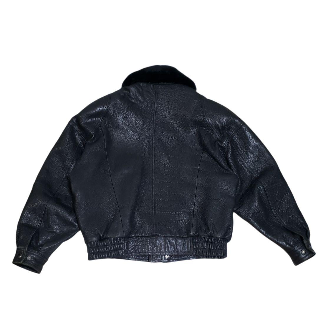 羊シボ革　短丈　A-2 G-1モチーフ　シングルライダース黒　襟ボア取外可　LL