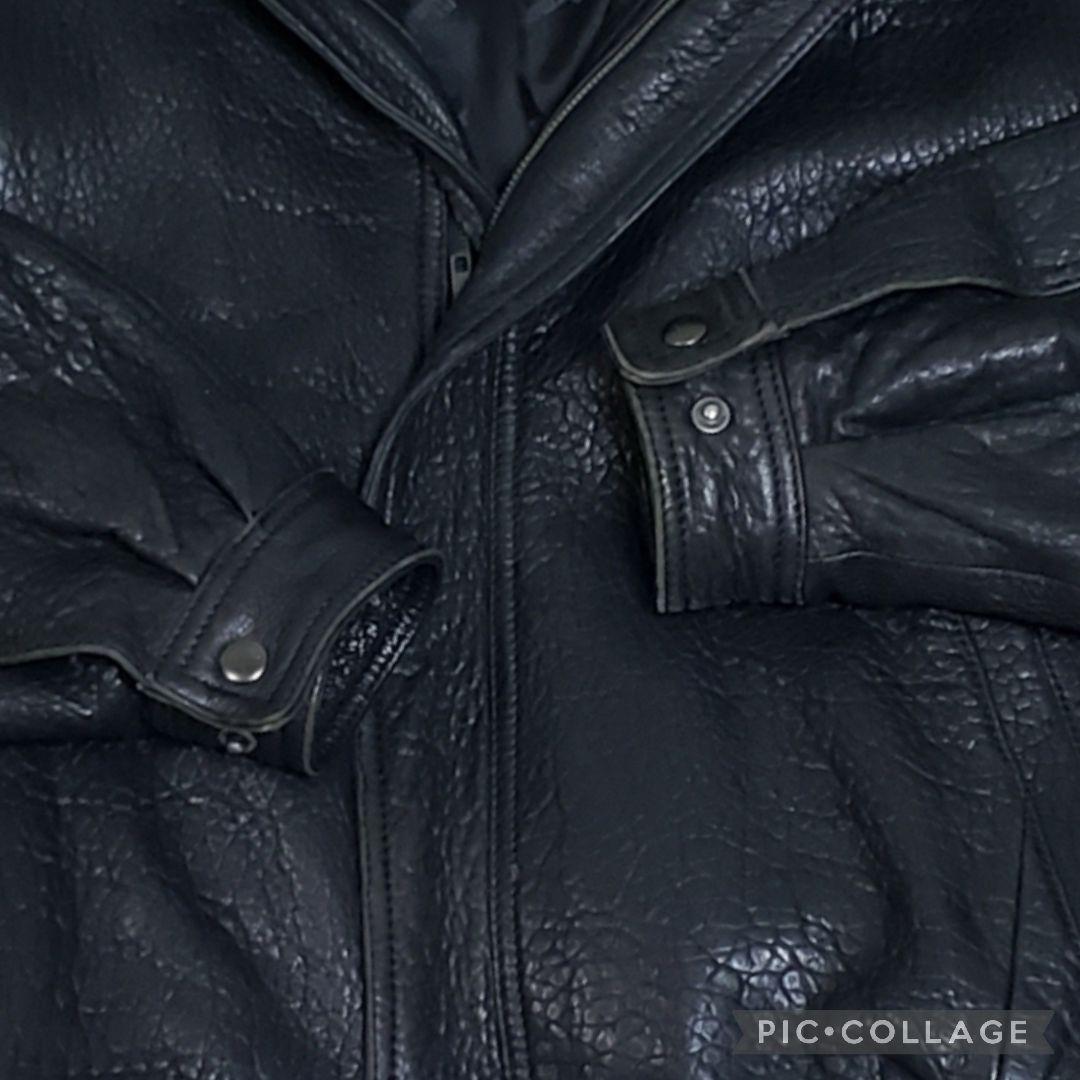 羊シボ革　短丈　A-2 G-1モチーフ　シングルライダース黒　襟ボア取外可　LL