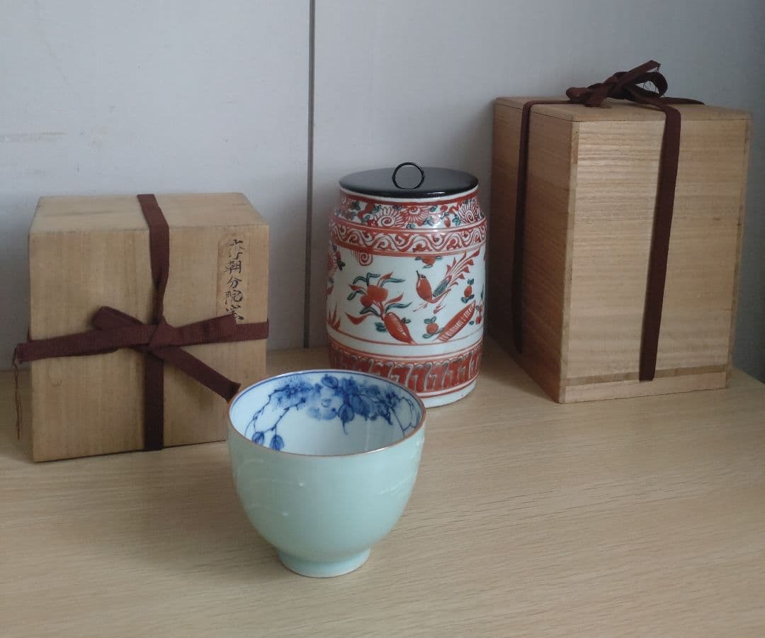 李朝　分院窯　高麗茶盌　青磁染付茶碗　鳳凰文　朝鮮古陶磁　祥瑞　古染付