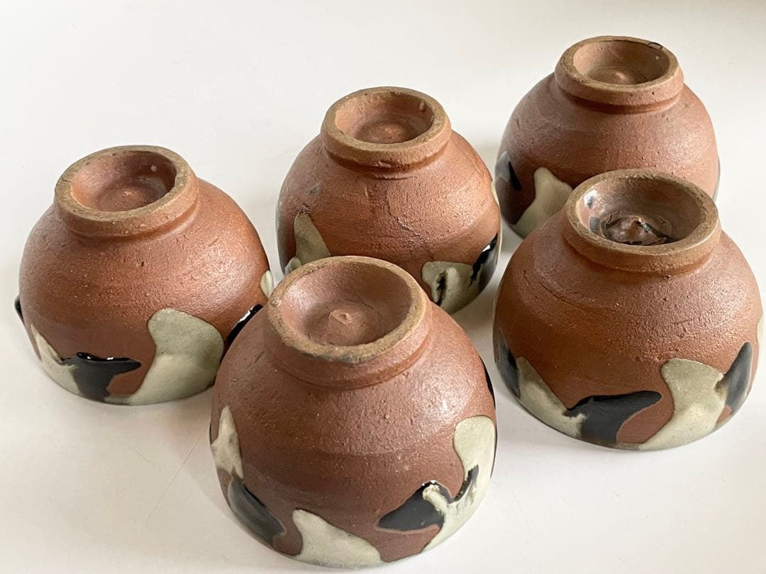 濱田庄司　浜田庄司　？　鉄釉　掛流　番茶器　湯呑　カップ　小鉢　5客　益子　民芸