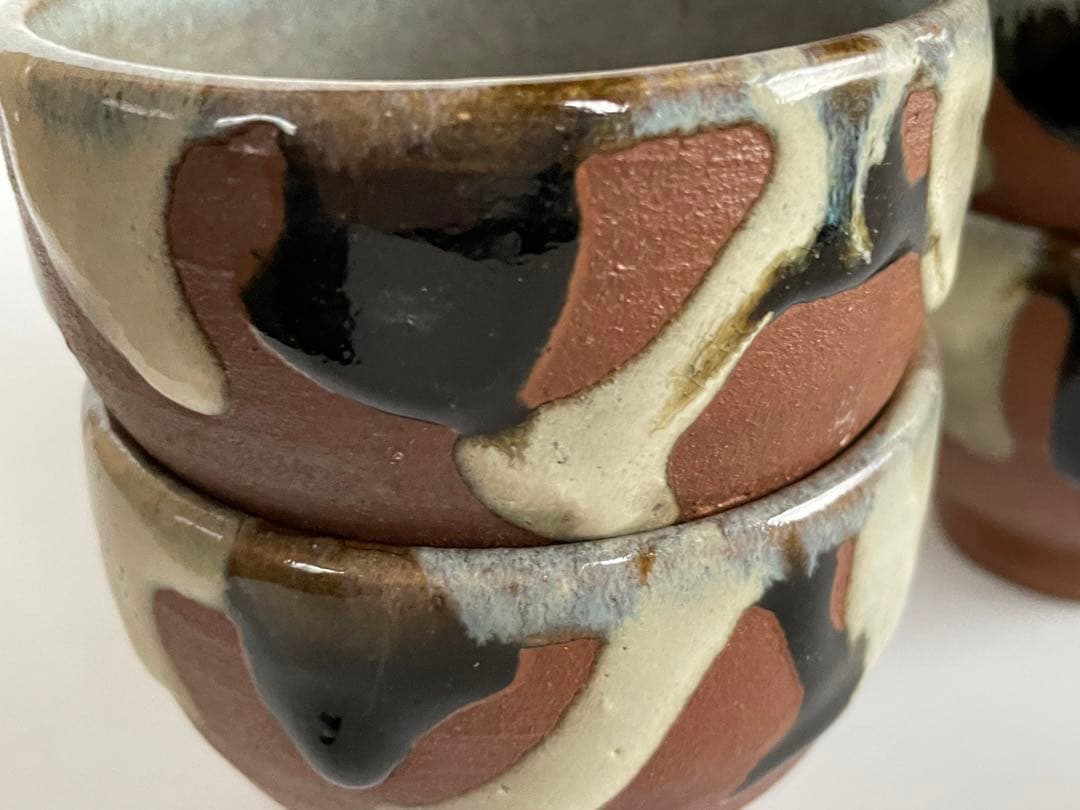 濱田庄司　浜田庄司　？　鉄釉　掛流　番茶器　湯呑　カップ　小鉢　5客　益子　民芸