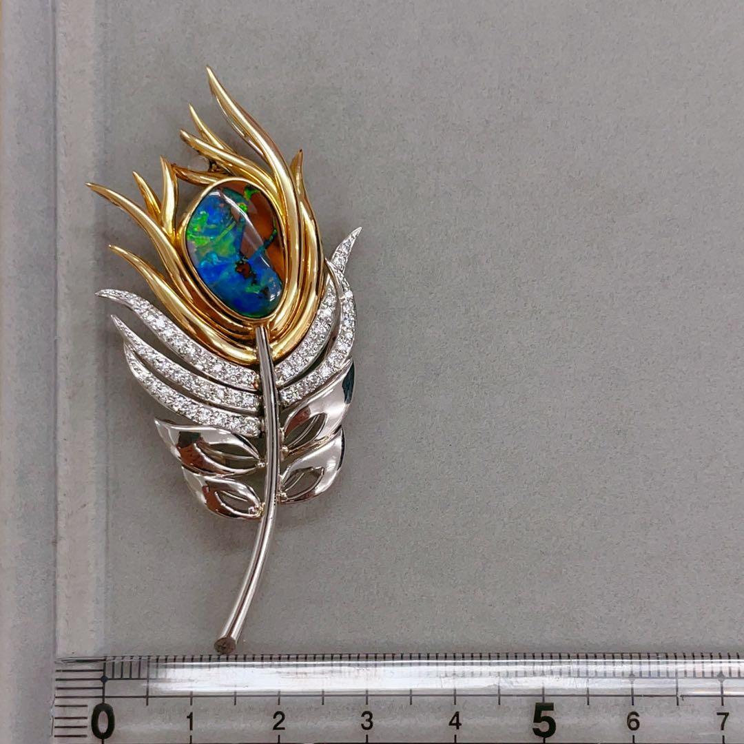 【PARLOR】K18/Pt900 ボルダーオパールデザインブローチ