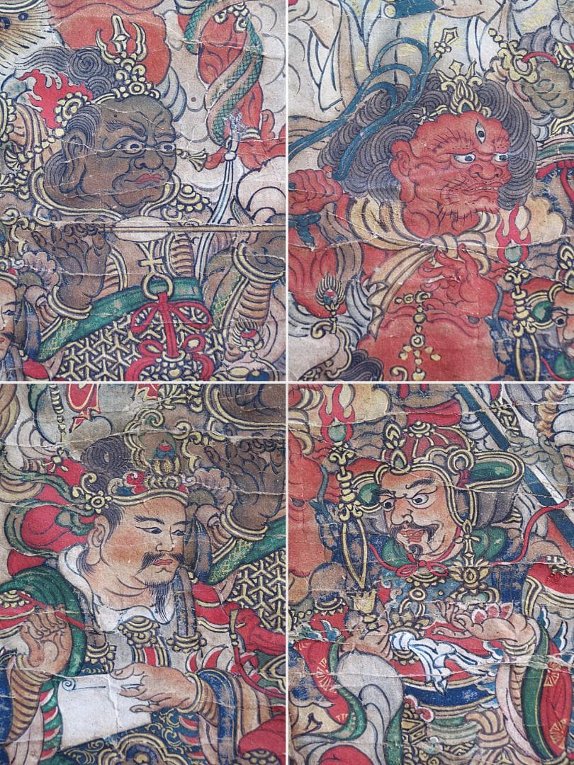 古仏画!! 江戸期『釈迦十六善神図』紙本肉筆 細密画!!