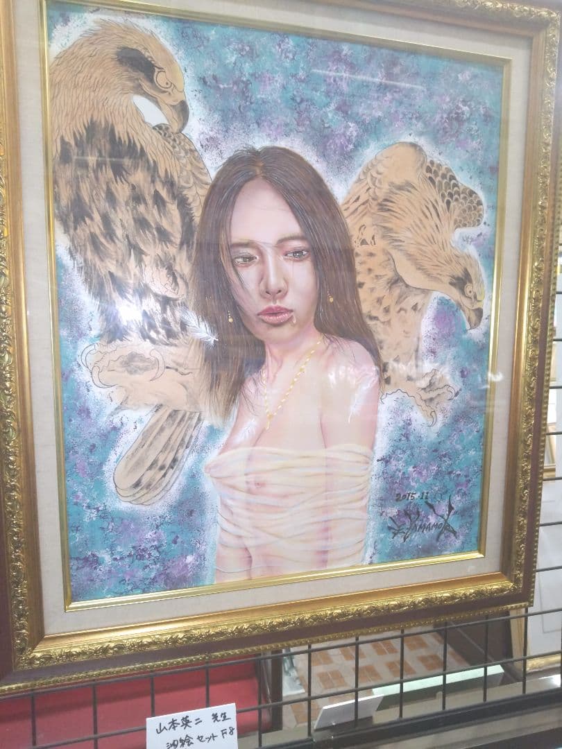 絵画、油彩８号、裸婦、美人画、山本英二、美女、額縁、真作、高塚省吾、森本草介。