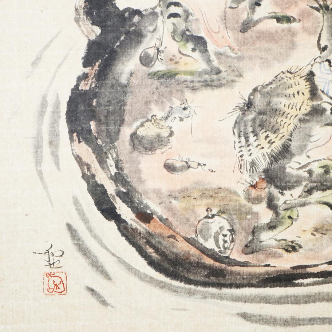 掛軸 笹川和也 柳舟　紙本　共箱 肉筆　尺八立