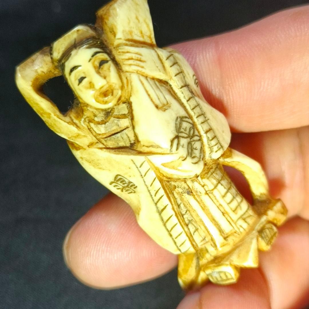 江戸根付 和骨董 縞模様天然素材 在銘 作家物 古美術 蒐集家放出 アンティーク