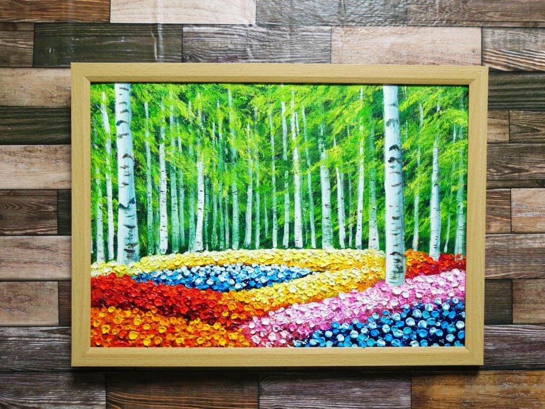 油絵 絵画 【白樺の花畑 】