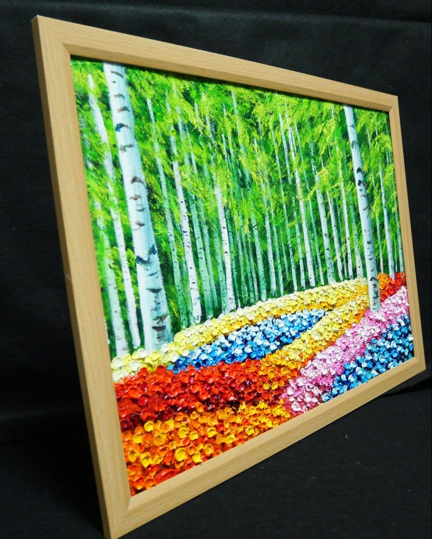 油絵 絵画 【白樺の花畑 】