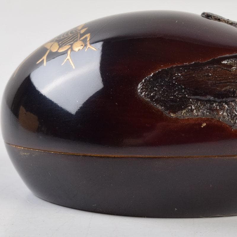 茶道具　輪島塗　川岸充雅作　乾漆造り　昆虫蒔絵　茄子香合　共箱　C　9194