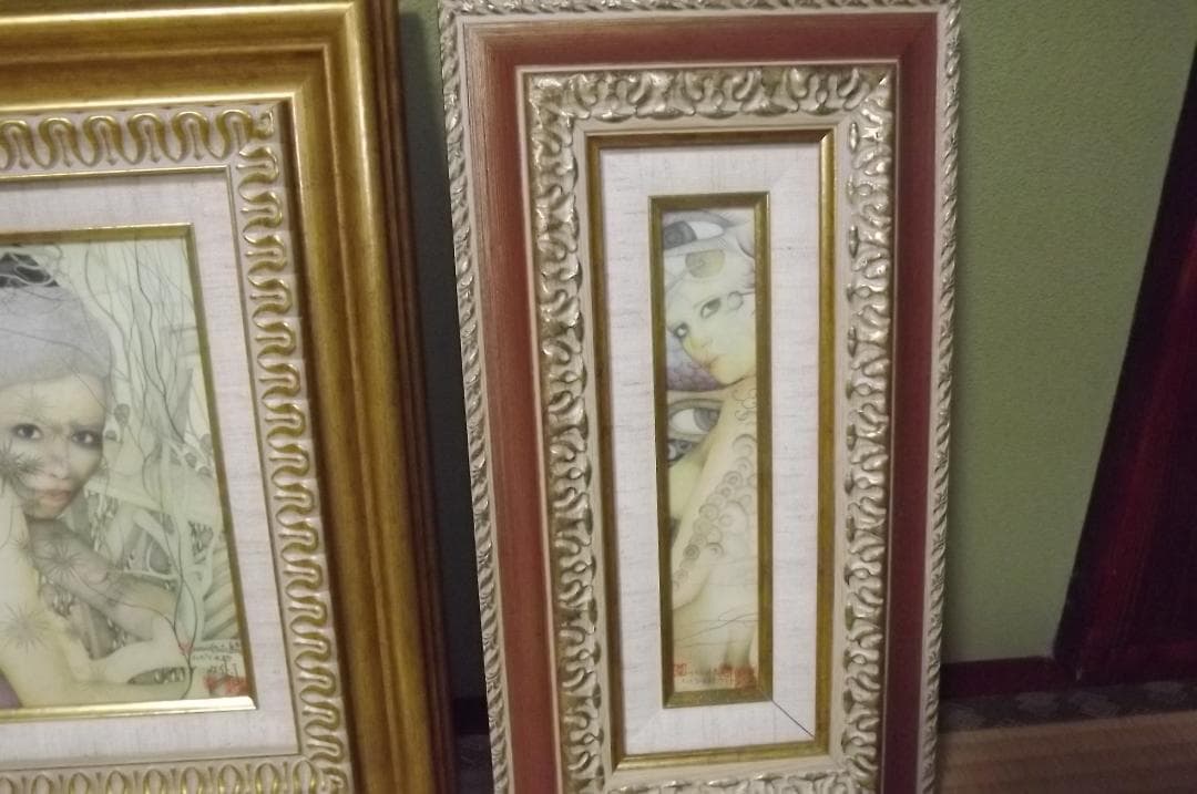 ケイト.J 城 景都　エンピツ水彩画　題名【進青】【進美】２作品　肉筆　真作