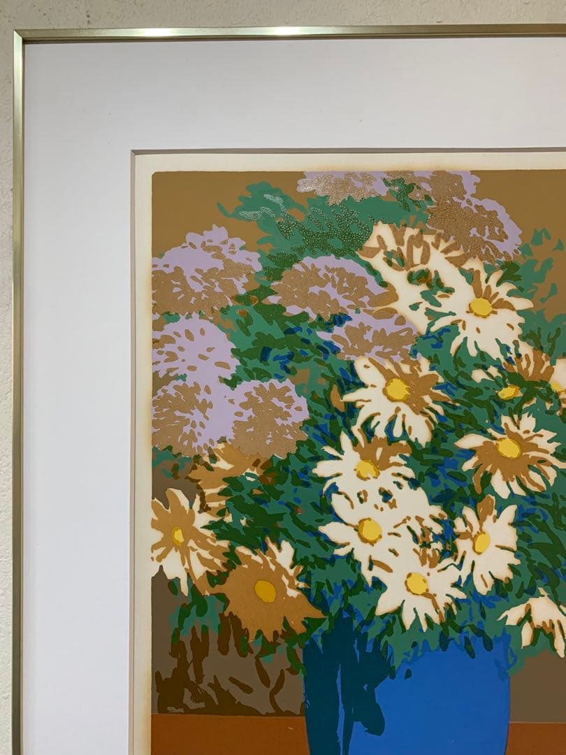 絵画　リトグラフ　真作　本間武男『青い花瓶Ⅱ』ED150/185