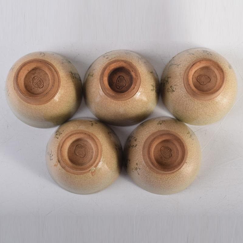 煎茶道具　虫明焼　森香洲作　漢詩文　煎茶碗　五客　C　8284