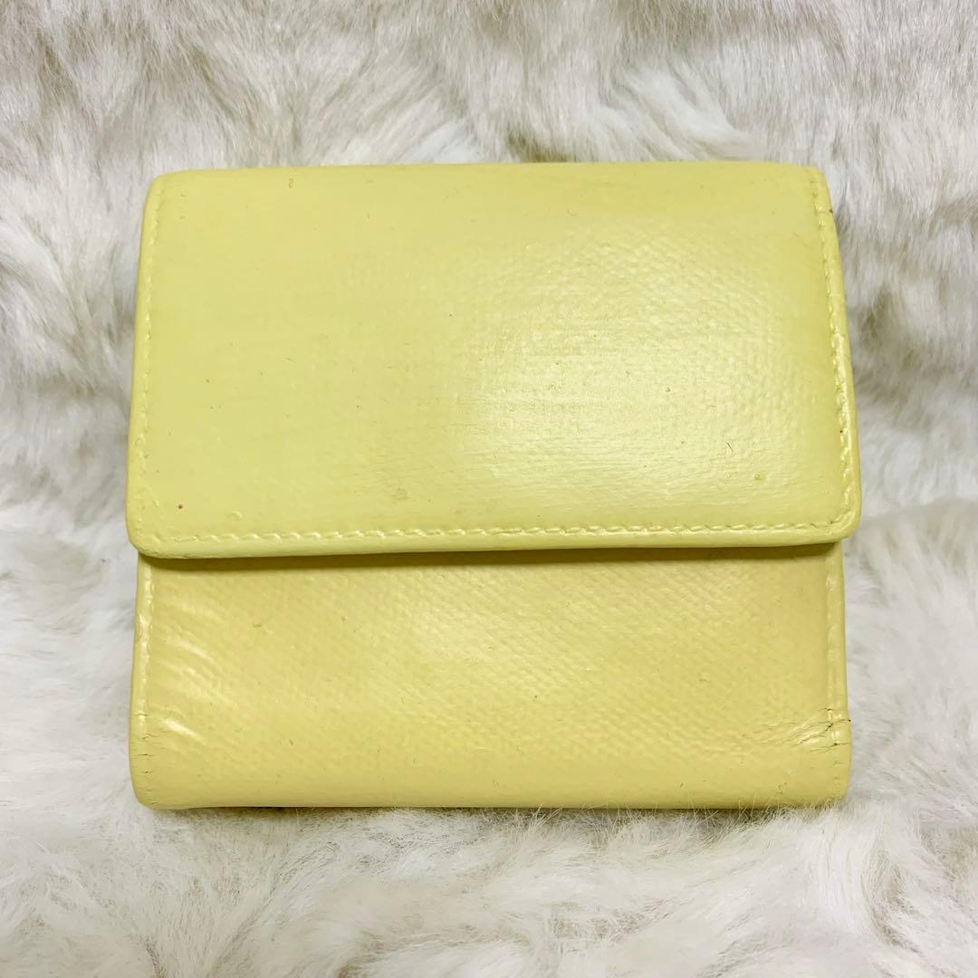 シャネル　3つ折り財布　wホック　ココマーク　レモンイエロー