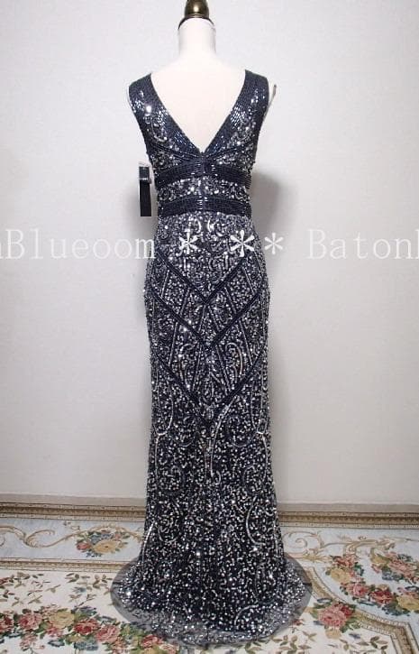 新品☆アイダンマトックス☆豪華スパンコールドレス紺☆演奏会ウェディングドレス