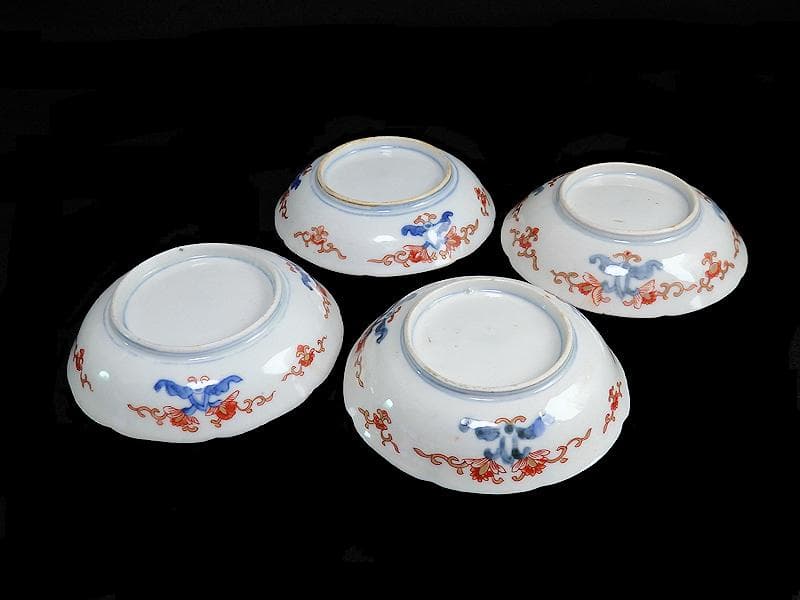 古伊万里　色絵　蝶に菖蒲の図　４寸皿　４枚　C232AS-WWs