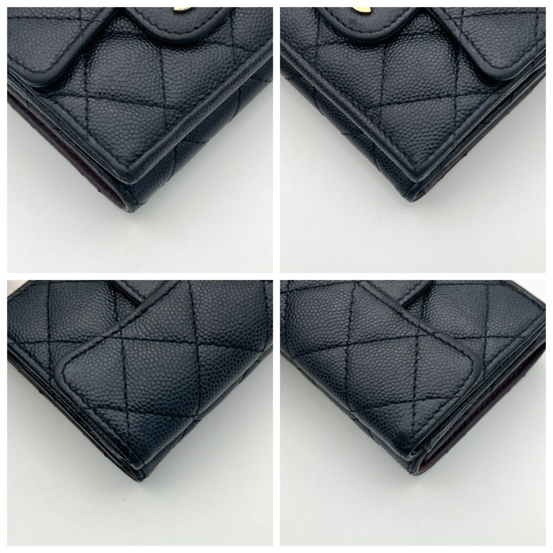 【極美品】シャネル マトラッセ キャビアスキン 三つ折り財布 ブラック 黒