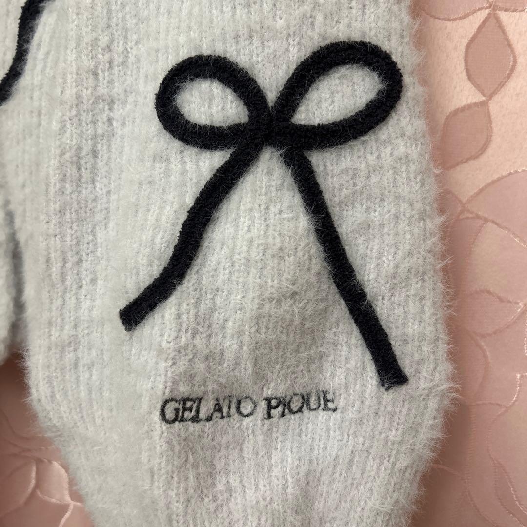 ジェラートピケ　gelatopique リボンフェザーカーディガン グレー