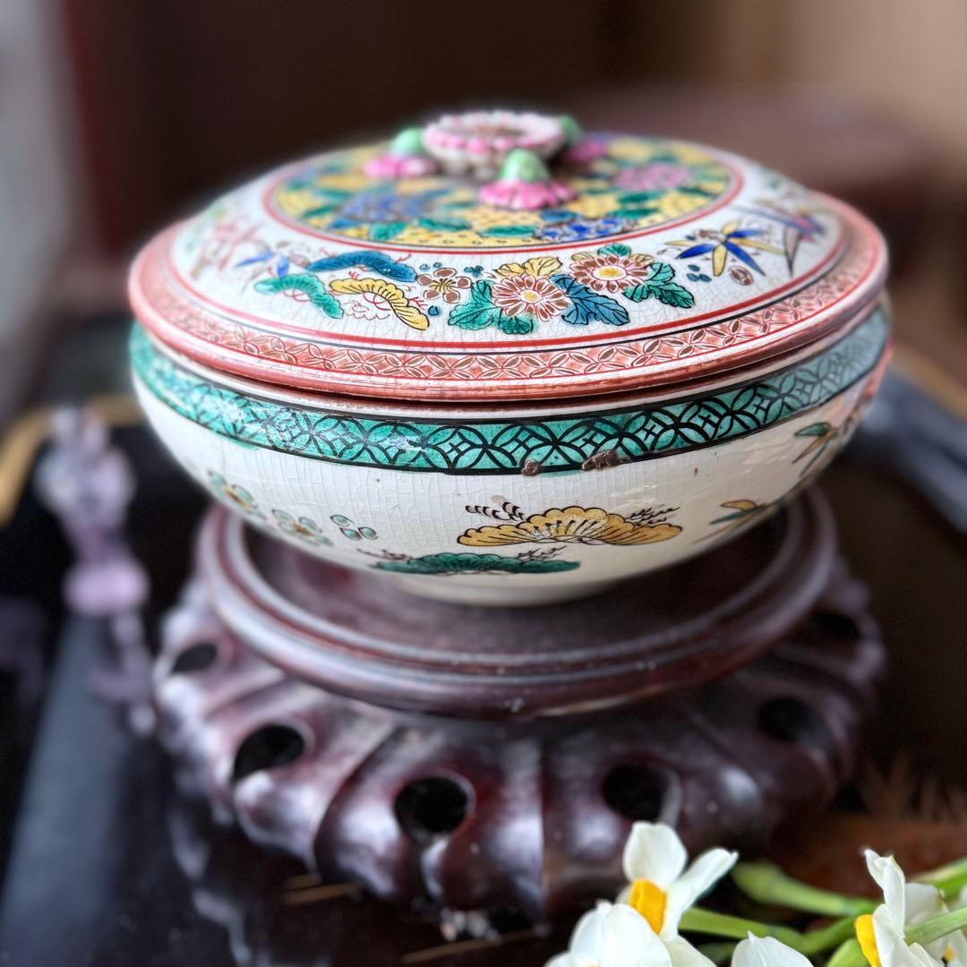 2231様感謝‼️九谷焼KUTANI あじさい❌鶴❌松　蓋もの食籠作り置き多目的