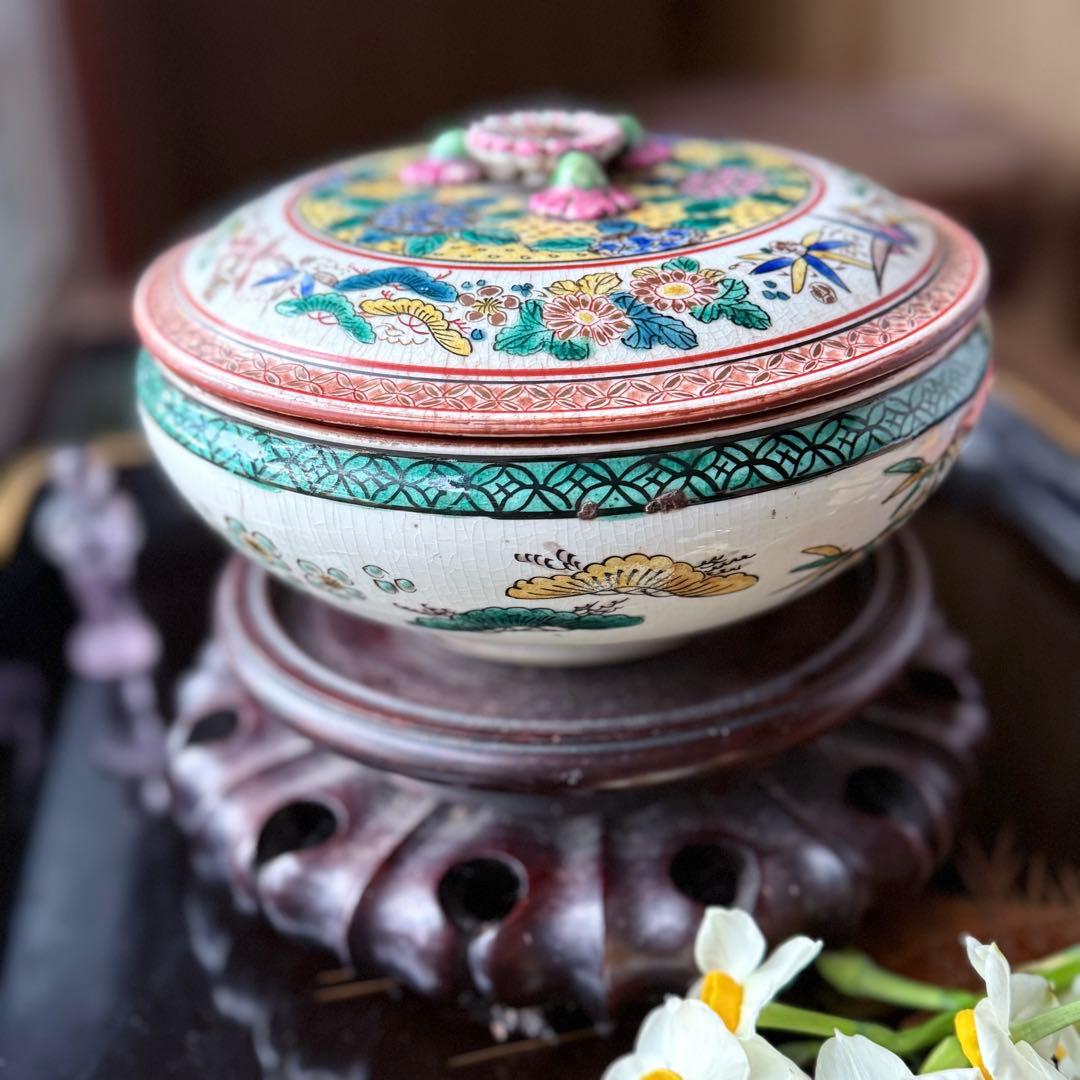 2231様感謝‼️九谷焼KUTANI あじさい❌鶴❌松　蓋もの食籠作り置き多目的