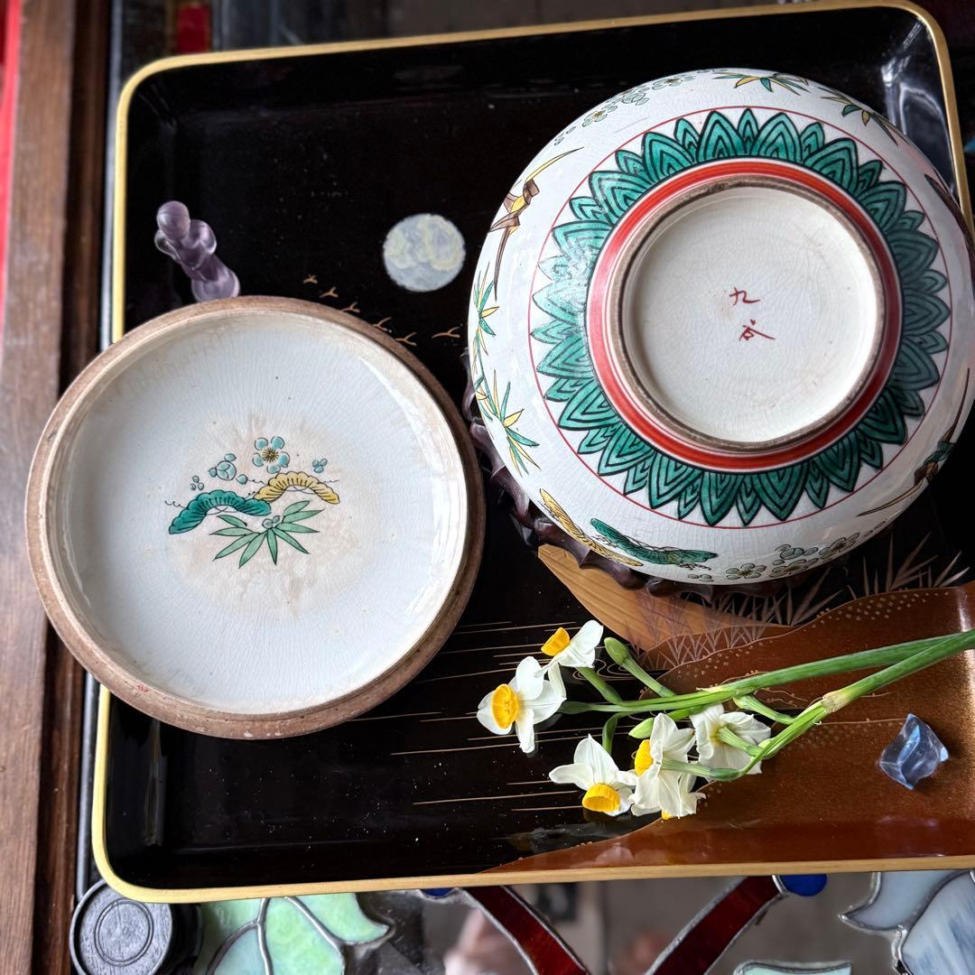 2231様感謝‼️九谷焼KUTANI あじさい❌鶴❌松　蓋もの食籠作り置き多目的