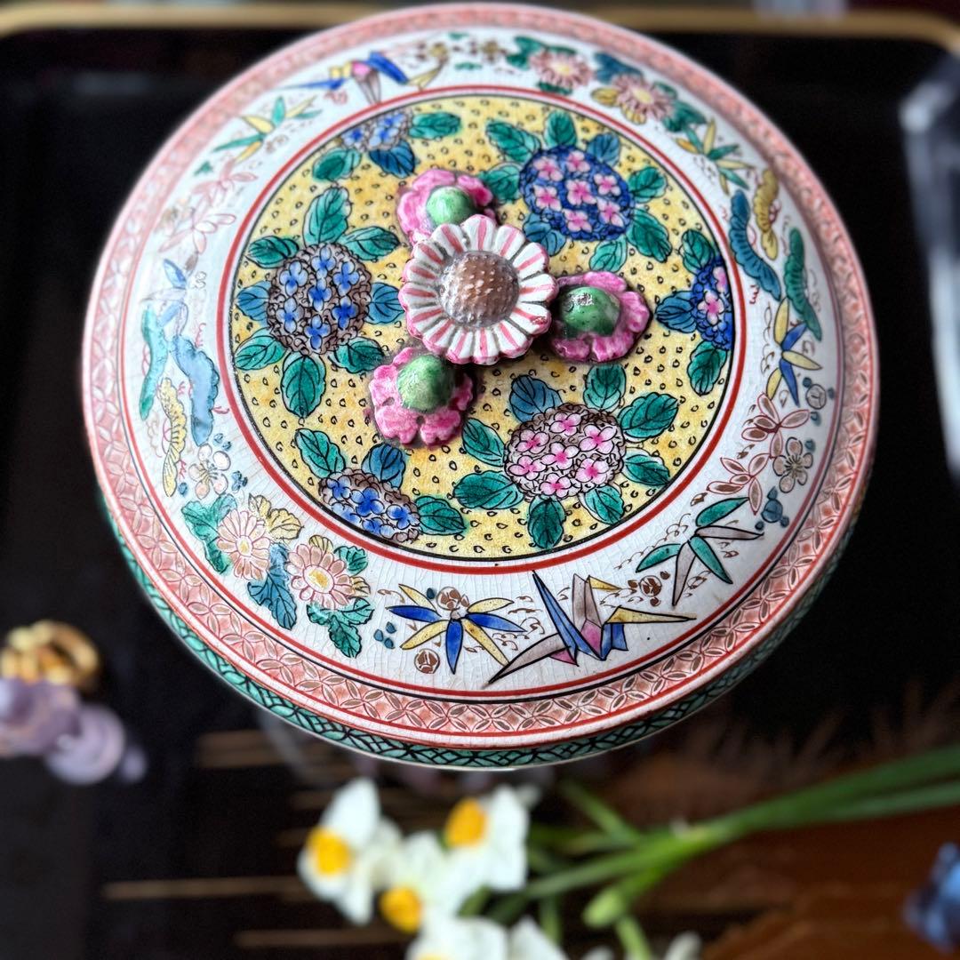 2231様感謝‼️九谷焼KUTANI あじさい❌鶴❌松　蓋もの食籠作り置き多目的