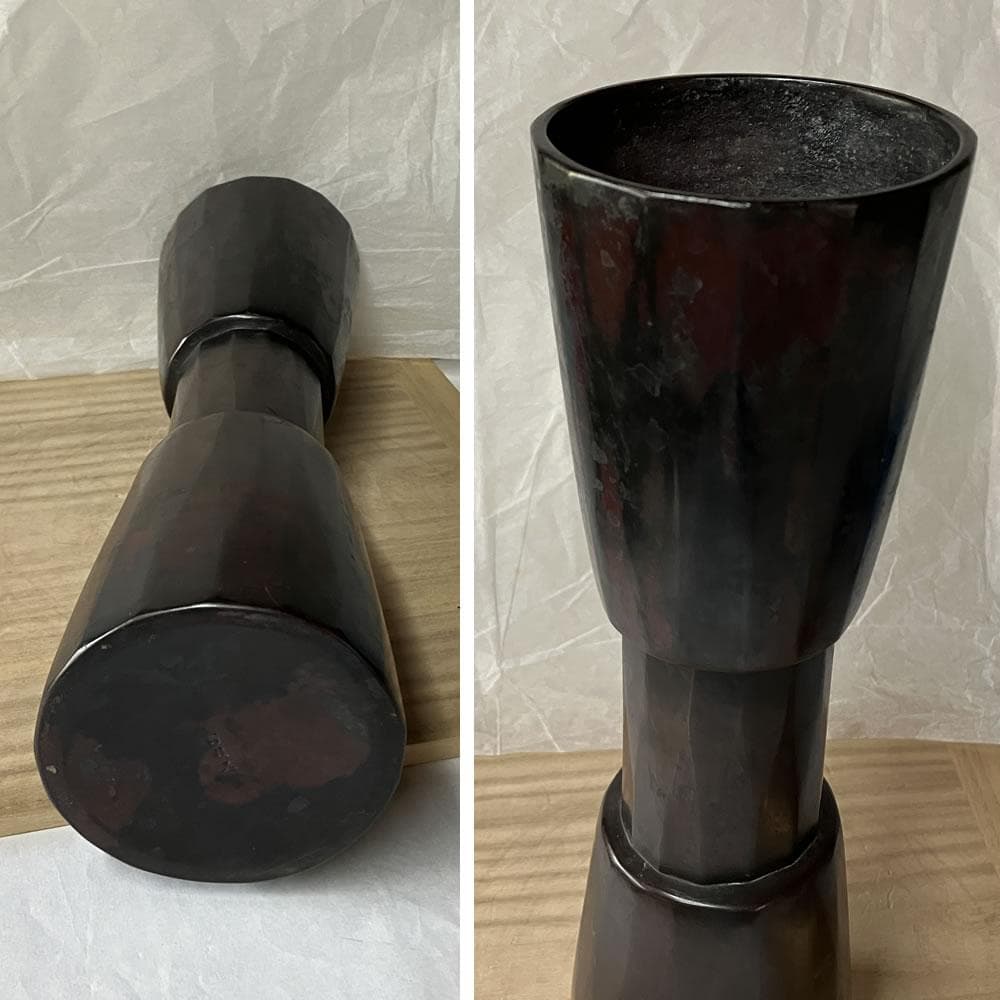 F1327 山口浄雄 古銅写 杵形 花入 共箱 高さ30cm 茶道具