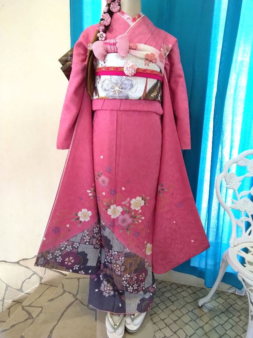 超得】振袖フルセット、正絹振袖成人式、半襟重ね衿、帯揚げ帯締め、西陣袋帯、襦袢