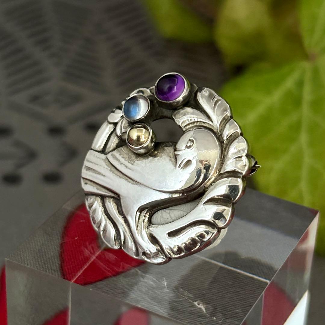 ジョージ ジェンセン ブローチ #191 ムーンストーン アメジスト K18