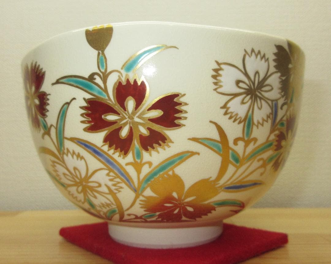 送料込【逢絢亭・新品】茶道具 茶碗 京焼 仁清 撫子の図 文月和香 共箱入り