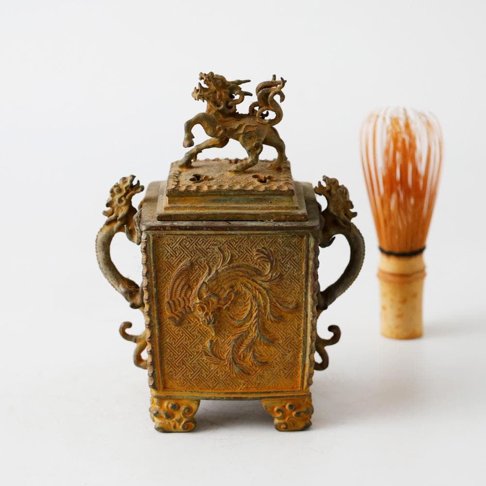 金工師 香保 造 鋳銅香炉 銅器獅子火屋龍耳 鳳凰 龍文