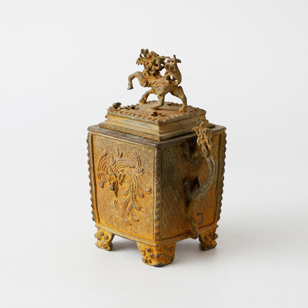 金工師 香保 造 鋳銅香炉 銅器獅子火屋龍耳 鳳凰 龍文