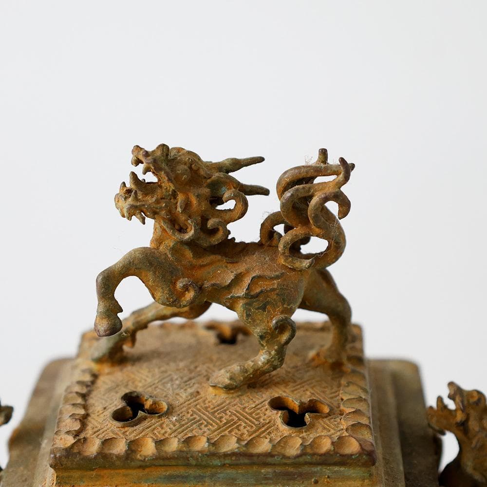 金工師 香保 造 鋳銅香炉 銅器獅子火屋龍耳 鳳凰 龍文