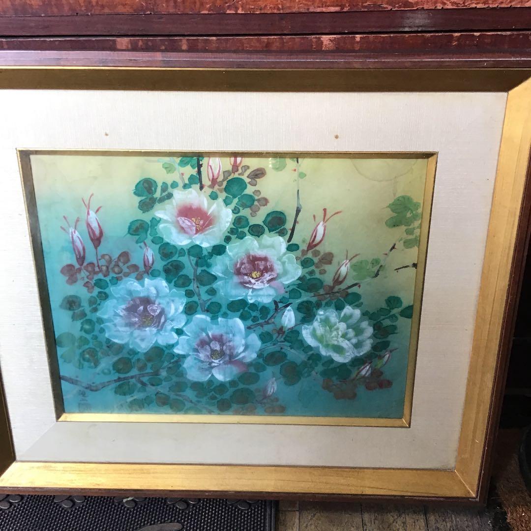 絵画 油絵つるバラの絵画です。銘有り。硯山作。新春売り切り価格です‼️