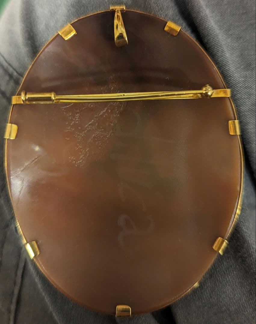 K18 シェルカメオ 大型 ブローチ ペンダント兼用 彫刻美 ヴィンテージ