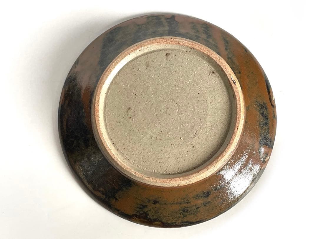 陶芸家　人間国宝　濱田庄司　浜田庄司　柿釉　抜絵　皿　大皿　飾り皿　共箱