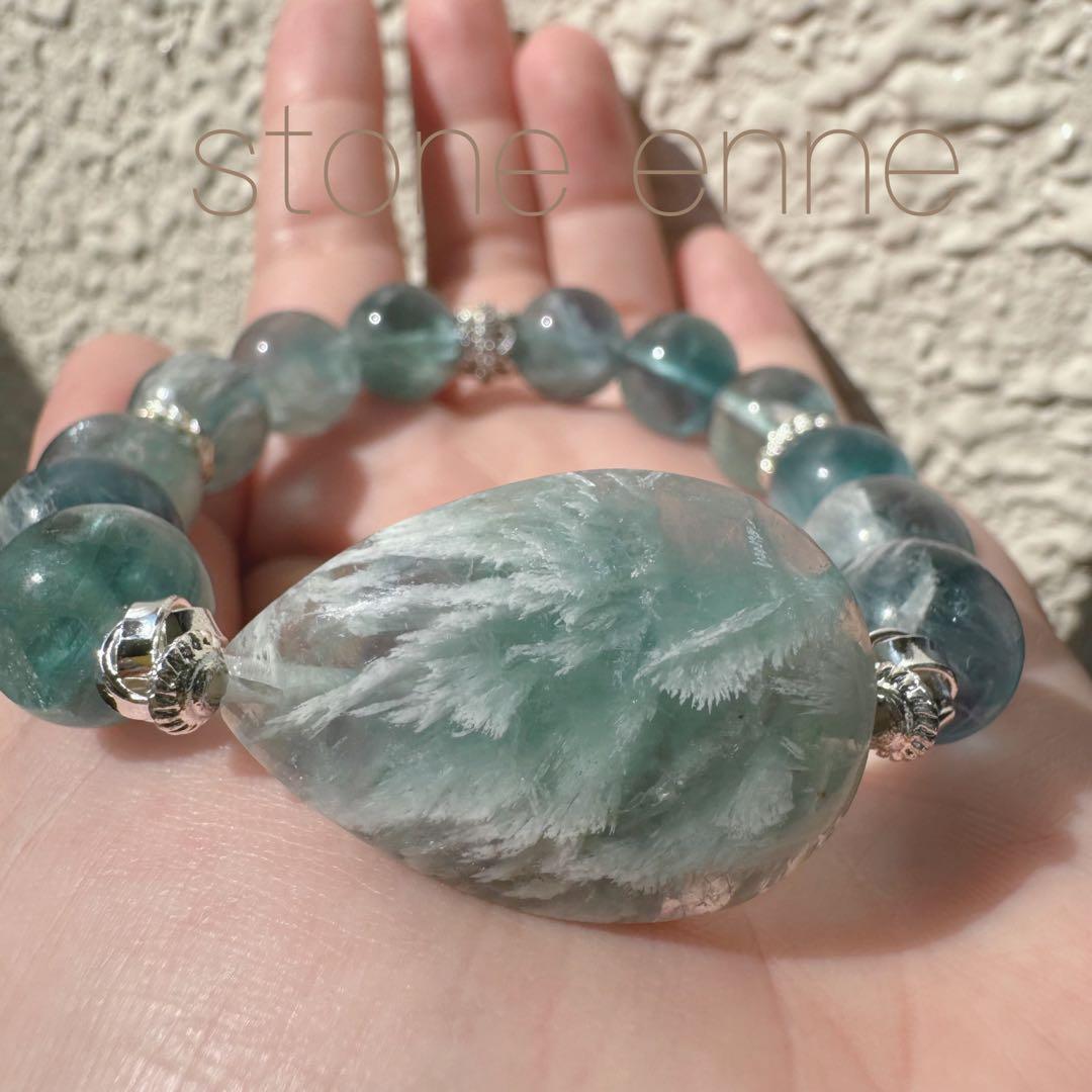 天然石　ハンドメイド　ブレスレット　エンジェルフェザーフローライト　天使の羽