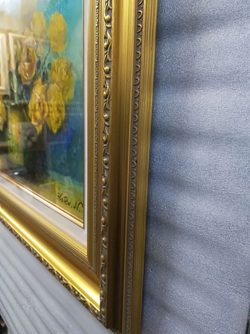 絵画 油彩 画家 haru 花 バラ 薔薇 花瓶 真作 原画 一点物。