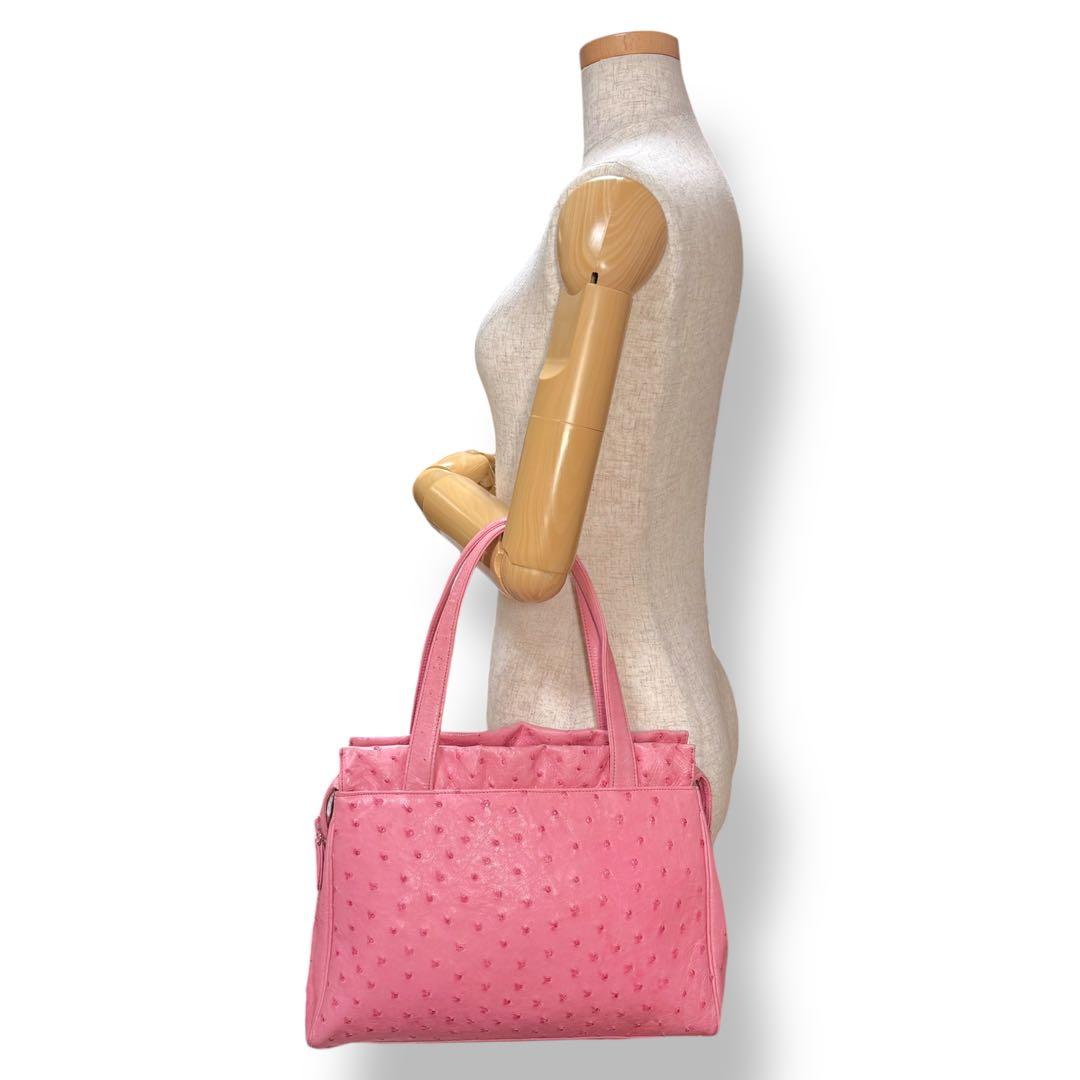 JRA ハンドバッグ オーストリッチ 本革 フルポイント 貴彦 ピンク 底鋲