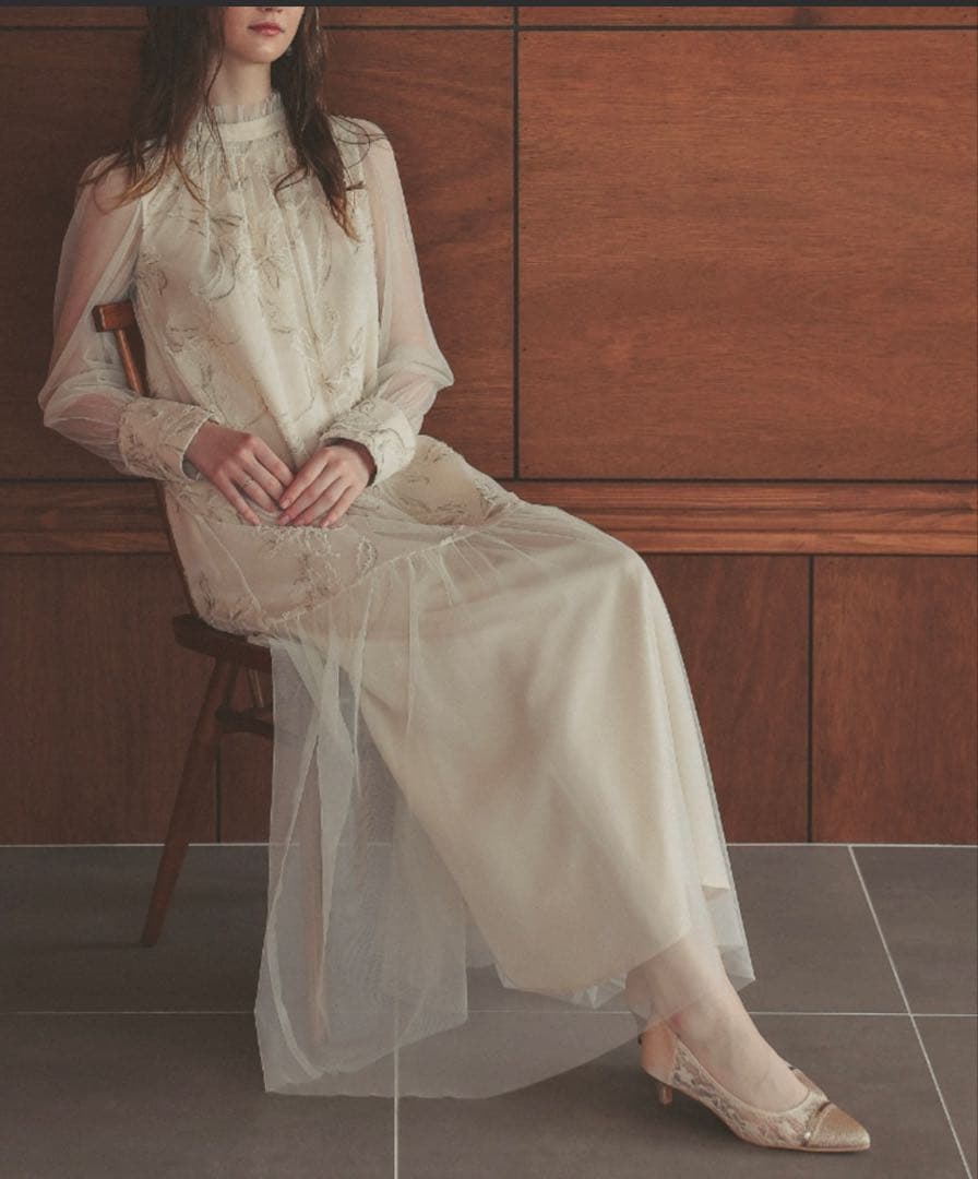 フェザーフラワーチュールドレス 結婚式お呼ばれワンピース オケージョンドレス