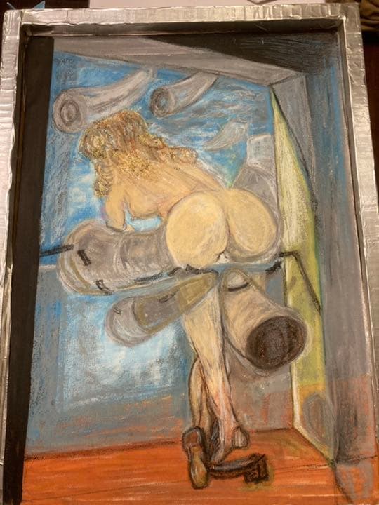 ダリの模写、パステル画、額入り、