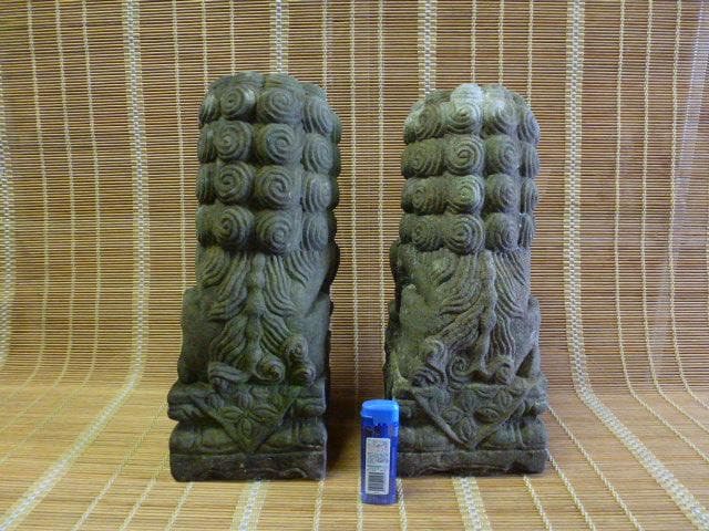 時代　アンティーク　狛犬　一対　石彫　彫刻　縁起物　魔除け　骨董