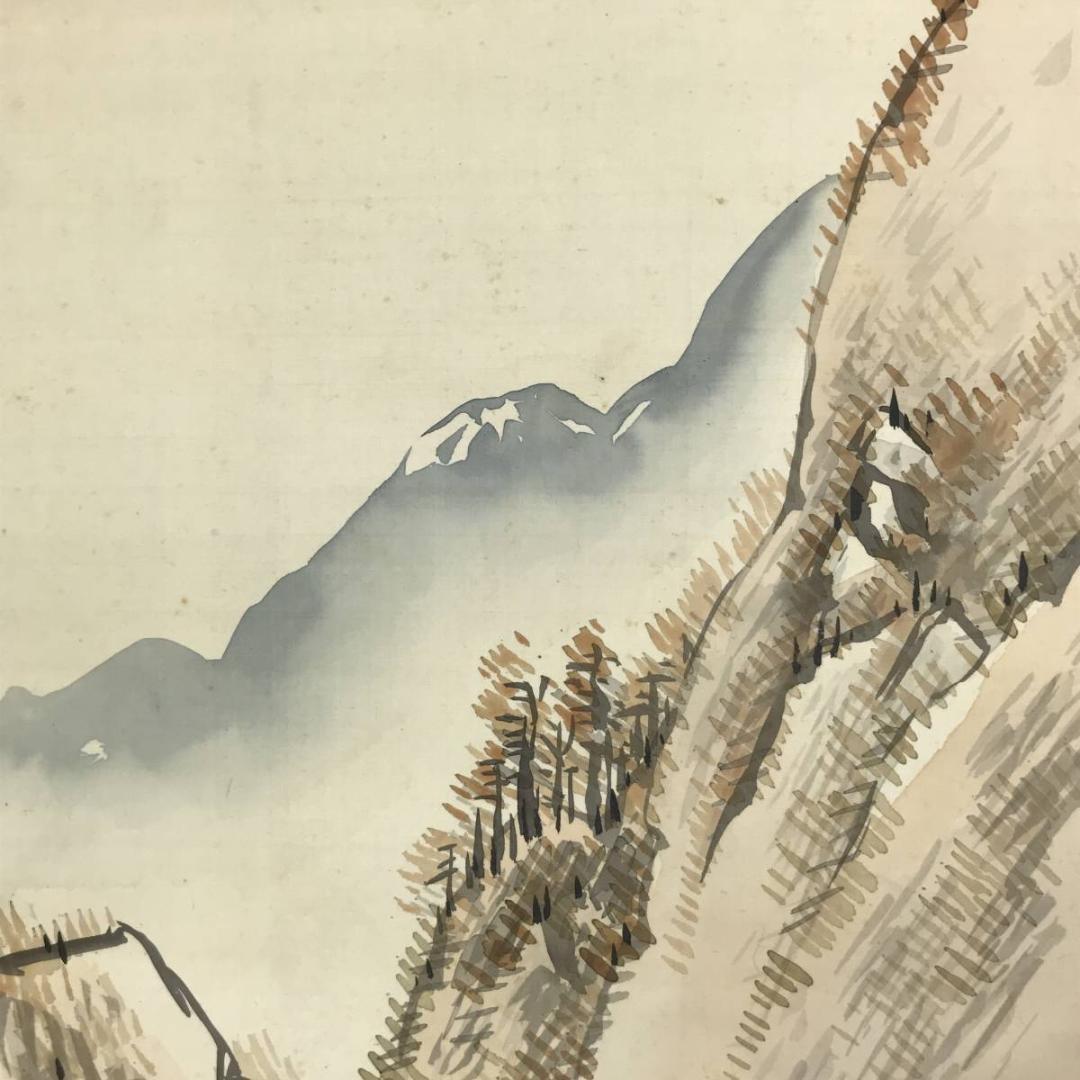 【真作】山下青城/渓山早春/山水図/掛軸/名家伝来/AD-321