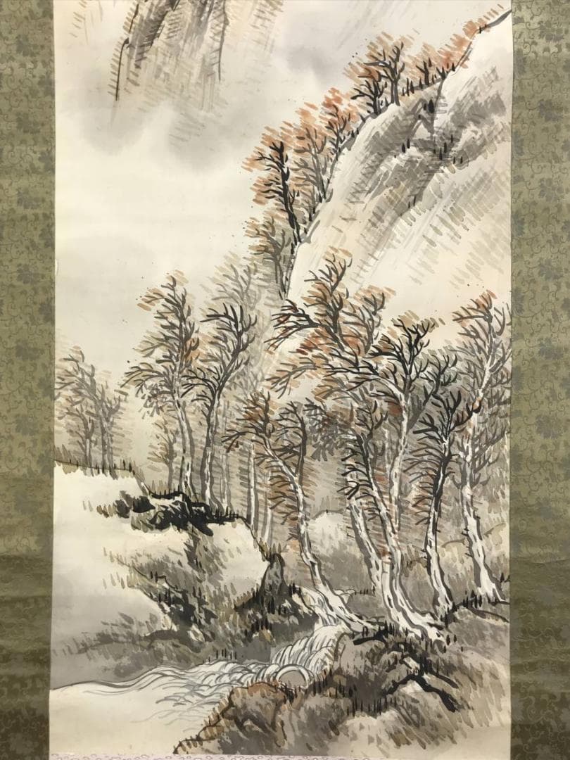 【真作】山下青城/渓山早春/山水図/掛軸/名家伝来/AD-321