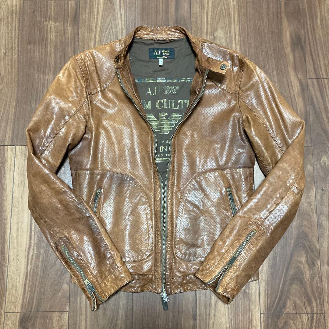 【再々値下げ】ARMANI JEANS 本革シングルライダースジャケット 48