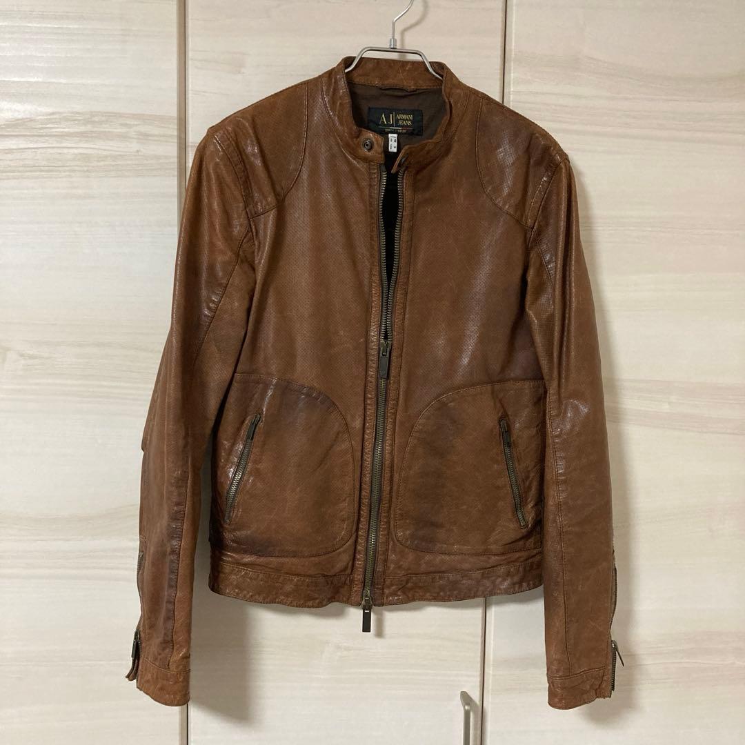 【再々値下げ】ARMANI JEANS 本革シングルライダースジャケット 48