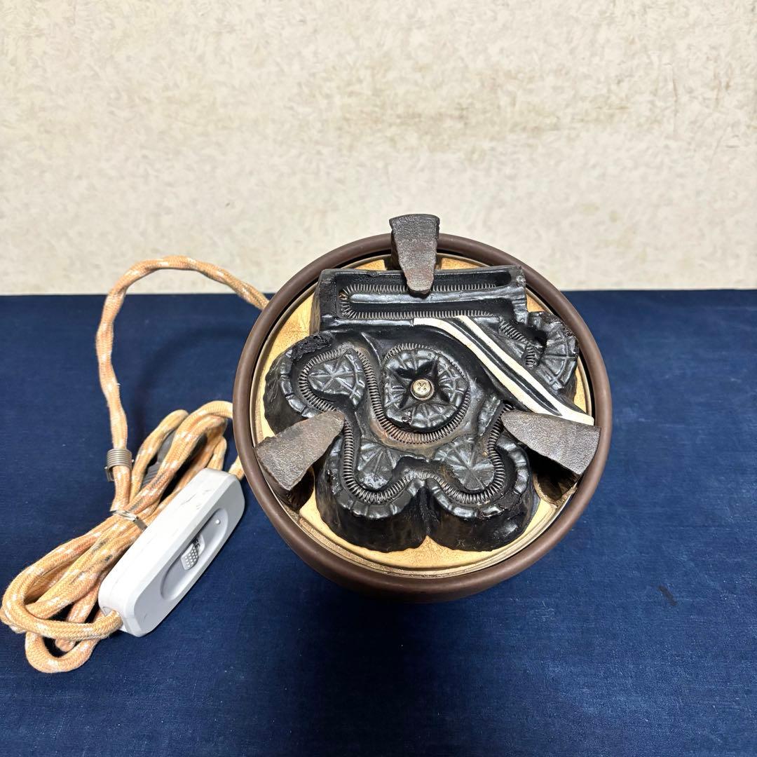 風炉 茶釜 電熱器 唐銅鬼面風炉 在銘 野々田製電熱器 敷板 底瓦 茶道具