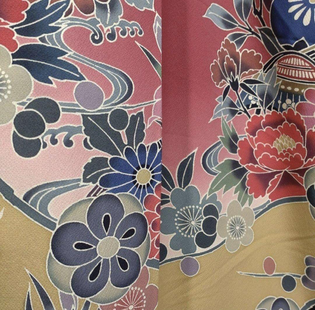 着物　振袖フルセット　京紅型　型染め　宮崎紅型　落款有　成人式　卒業式　赤